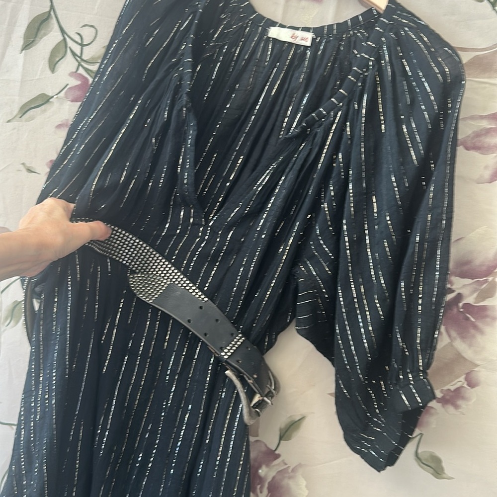 Low V Button Raglan Sleeve Cotton Lurex Gauze breathy dress Any belt works Light